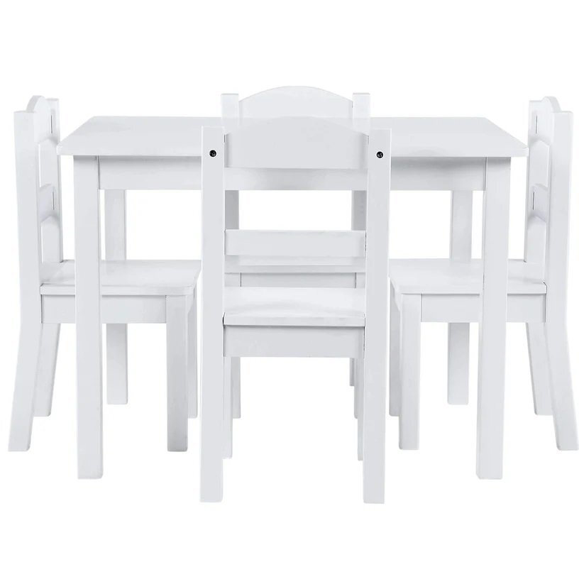 Ginger Home Set masuta cu 4 scaunele din lemn Albmargini rotunjitedesign scandinav elegantpotrivit pentru luat masaactivitatitemegradinitaafter school