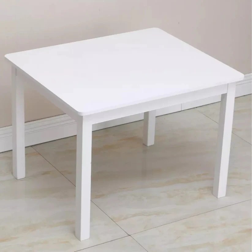Ginger Home Set masuta cu 4 scaunele din lemn Albmargini rotunjitedesign scandinav elegantpotrivit pentru luat masaactivitatitemegradinitaafter school