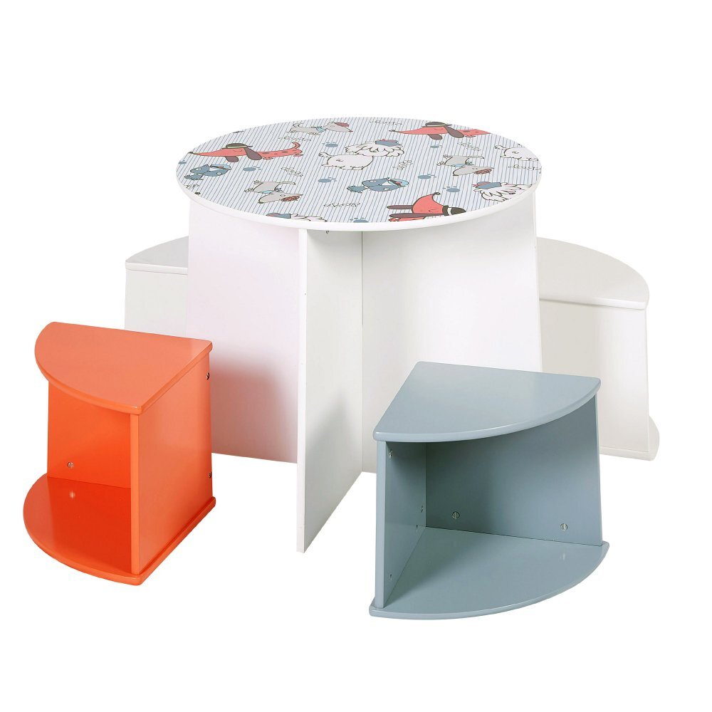 Ginger Home Set masuta cu 4 scaunele din lemn cu design compact Dogs