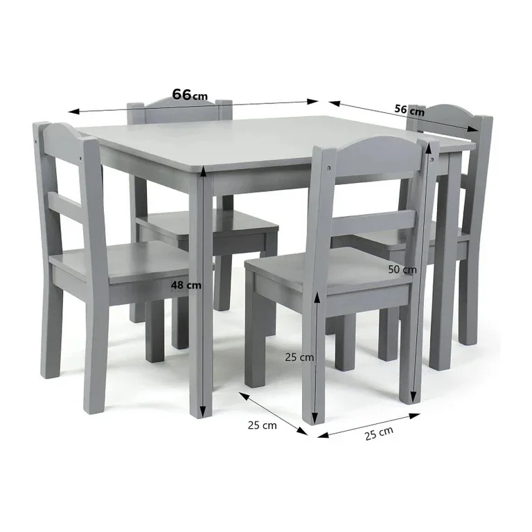 Ginger Home Set masuta cu 4 scaunele din lemn Grimargini rotunjitedesign scandinav elegantpotrivit pentru luat masaactivitatitemegradinitaafter school