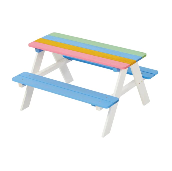 Ginger Home Set masuta cu bancute din lemn pentru copii Rainbow utilizare in gradina curte balcon cat si in interiorul camerei copiilor