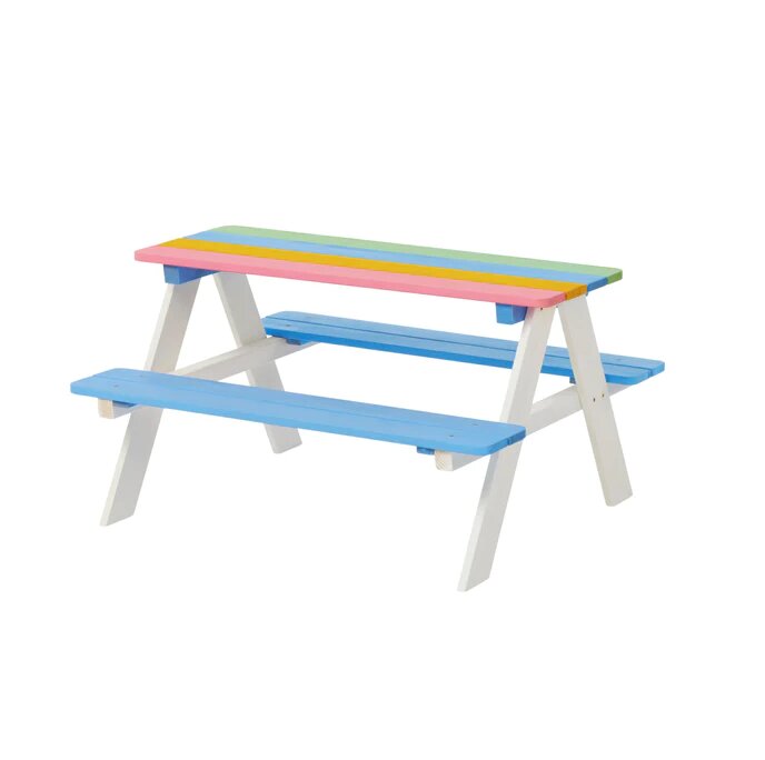 Ginger Home Set masuta cu bancute din lemn pentru copii Rainbow utilizare in gradina curte balcon cat si in interiorul camerei copiilor