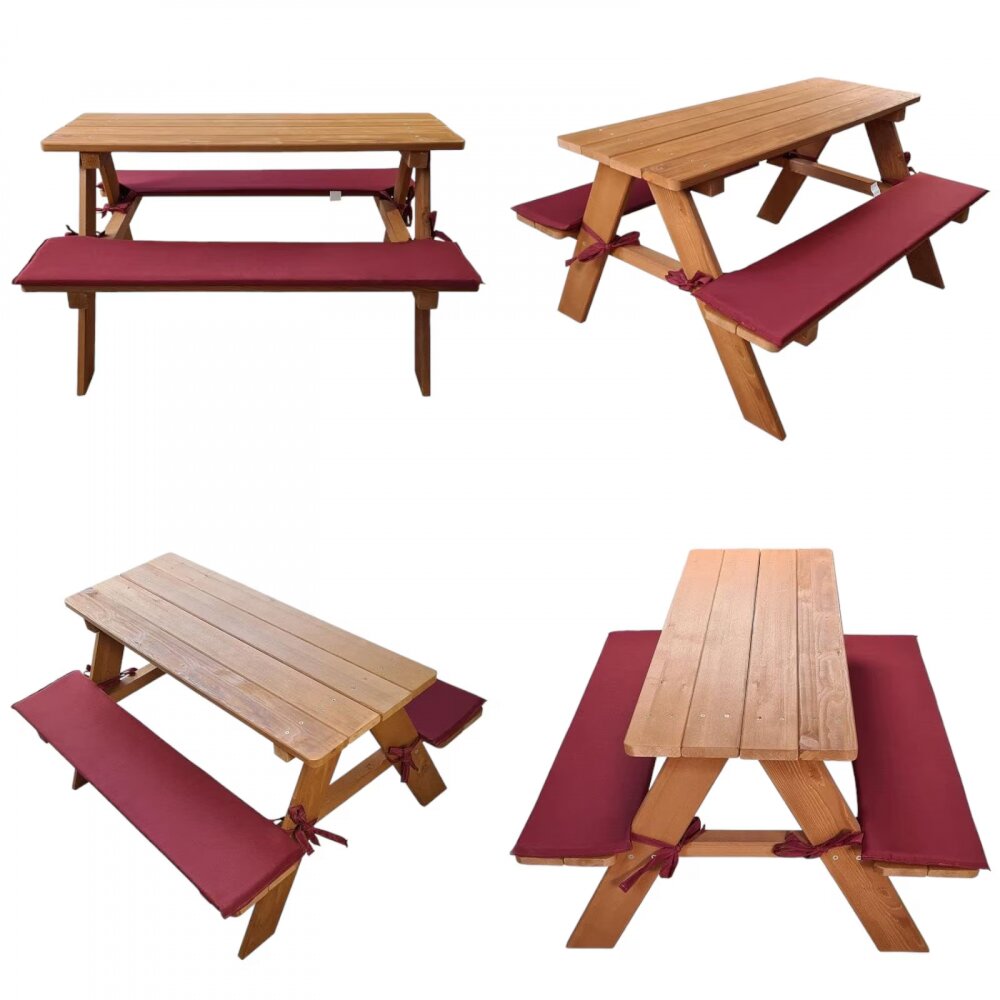 Ginger Home Set masuta de gradina cu bancute din lemn si pernute sezut Brown