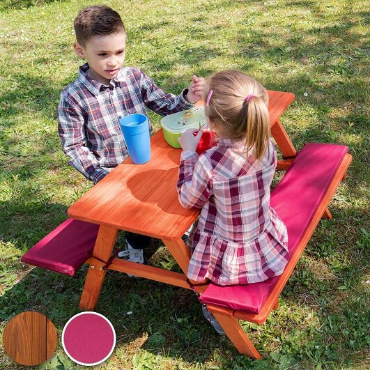 Ginger Home Set masuta de gradina cu bancute din lemn si pernute sezut Brown
