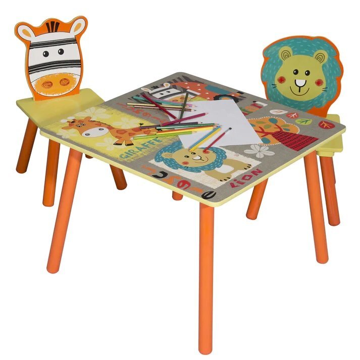Ginger Home Set masuta si 2 scaunele cu spatar din lemn Safari Margini rotunjitepotrivit pentru activitatitemegradinitaafter schoolgreutate suportata 40kg