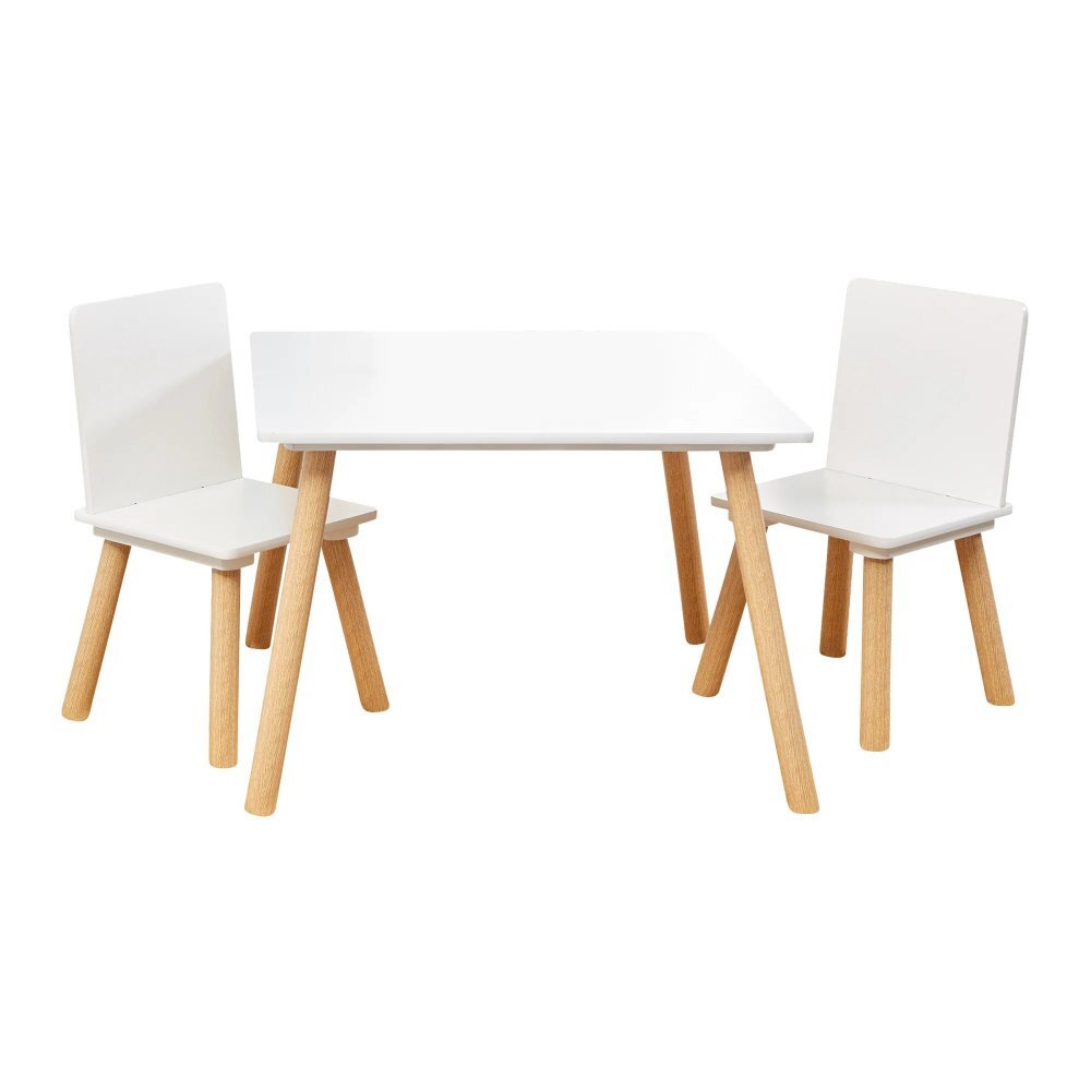 Ginger Home Set masuta si 2 scaunele cu spatar pentru copii AlbNatur din lemnMargini rotunjitepotrivit pentru activitatitemegradinitaafter schoolgreutate suportata 40kg