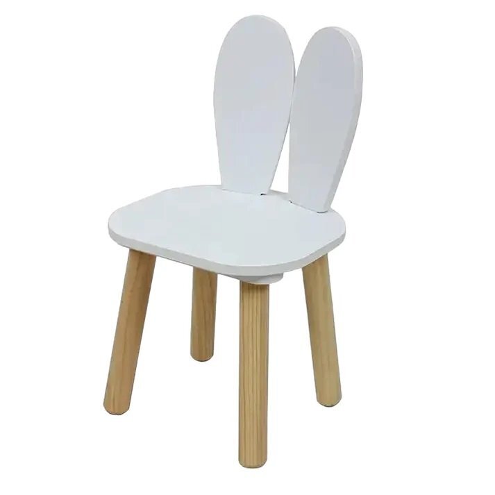 Ginger Home Set masuta si 2 scaunele cu spatar pentru copii Bunny Alb din lemn margini rotunjitepotrivit pentru activitatitemegradinitaafter schoolgreutate suportata 40kg