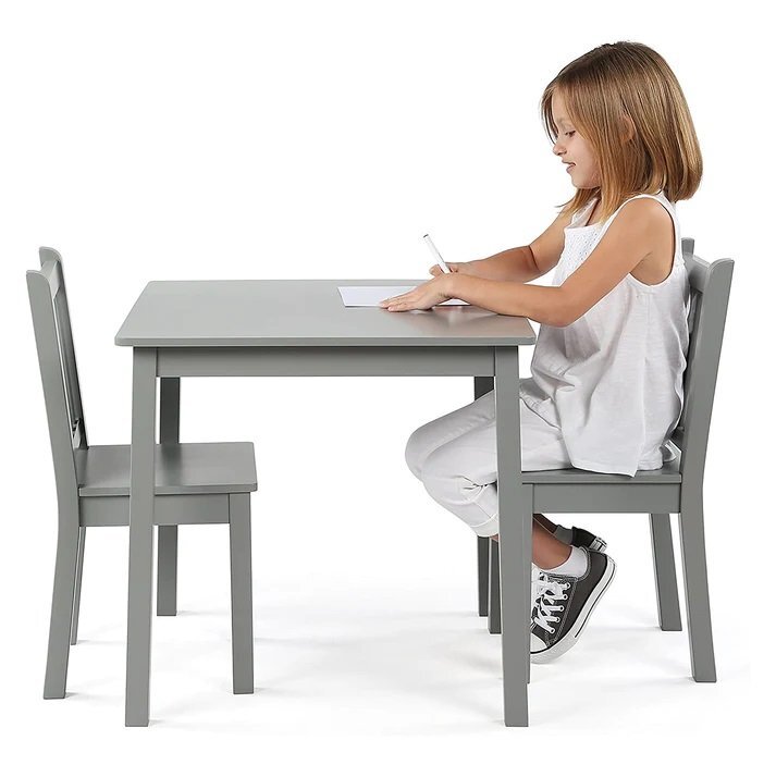 Ginger Home Set masuta si 2 scaunele cu spatar pentru copii Gri din lemn margini rotunjitepotrivit pentru activitatitemegradinitaafter schoolgreutate suportata 40kg