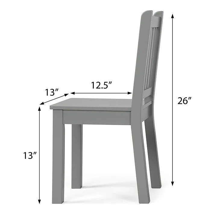 Ginger Home Set masuta si 2 scaunele cu spatar pentru copii Gri din lemn margini rotunjitepotrivit pentru activitatitemegradinitaafter schoolgreutate suportata 40kg