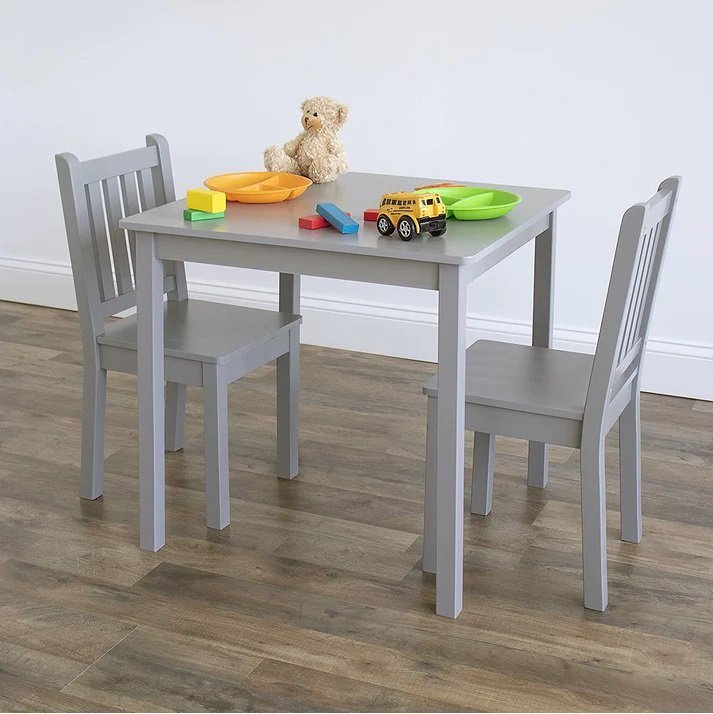 Ginger Home Set masuta si 2 scaunele cu spatar pentru copii Gri din lemn margini rotunjitepotrivit pentru activitatitemegradinitaafter schoolgreutate suportata 40kg