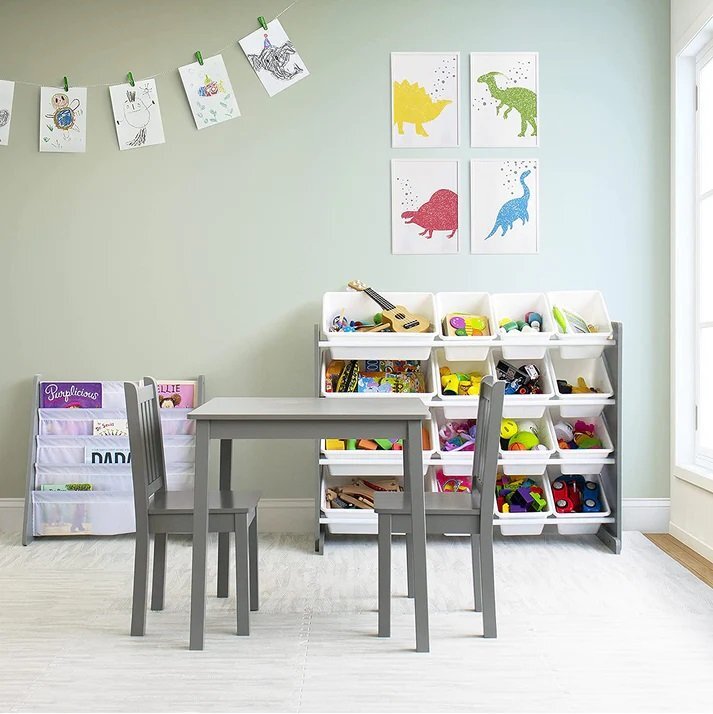 Ginger Home Set masuta si 2 scaunele cu spatar pentru copii Gri din lemn margini rotunjitepotrivit pentru activitatitemegradinitaafter schoolgreutate suportata 40kg