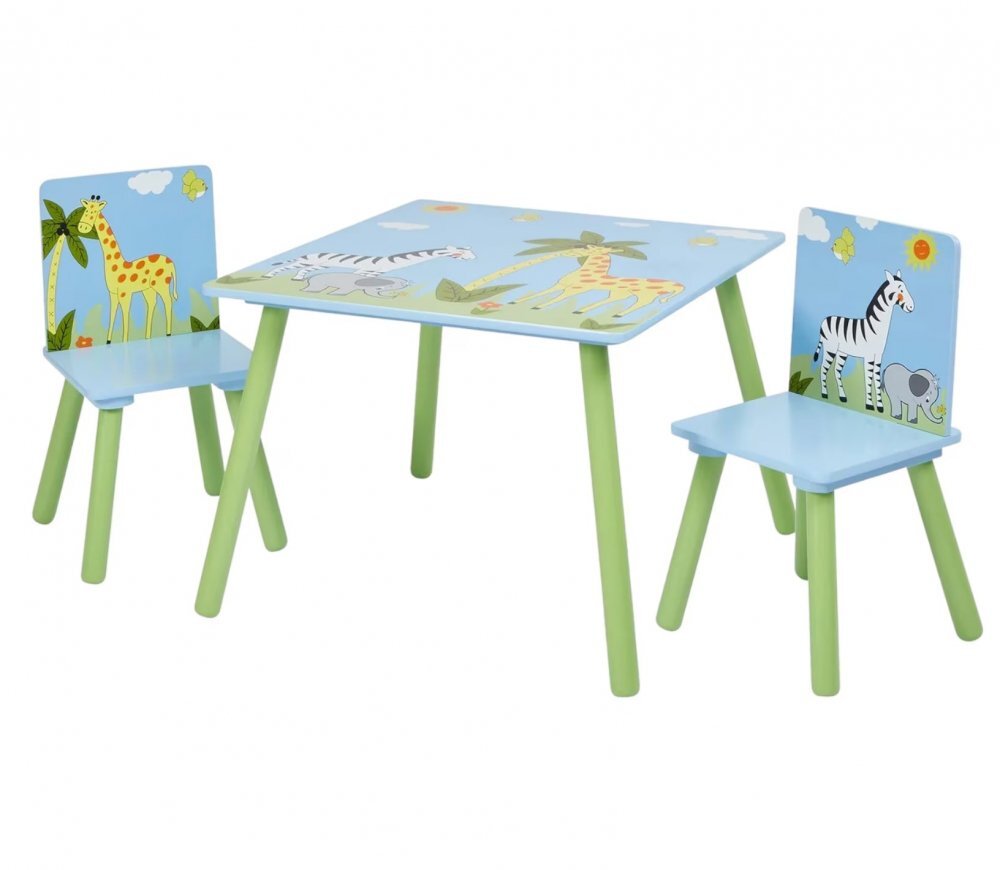 Ginger Home Set masuta si 2 scaunele cu spatar pentru copii Savanna din lemn Margini rotunjitepotrivit pentru activitatitemegradinitaafter schoolgreutate suportata 40kg