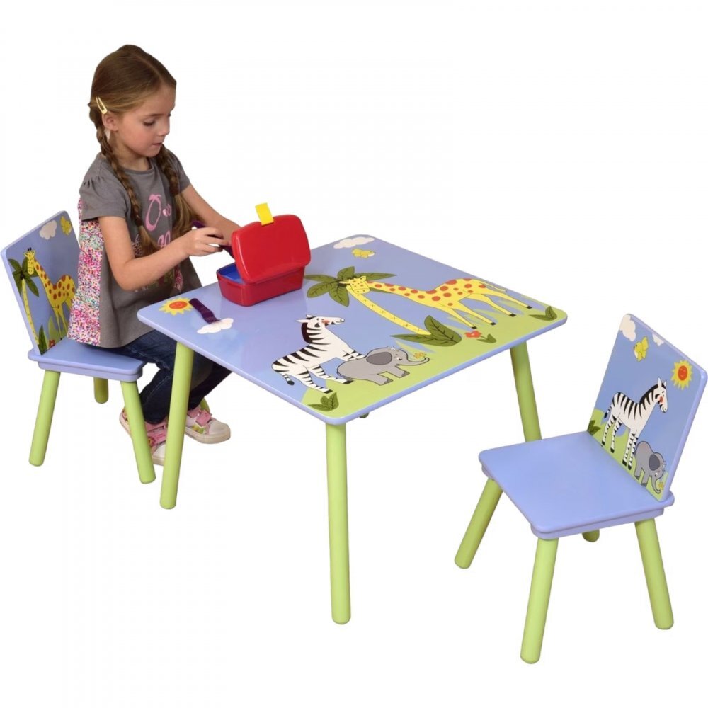 Ginger Home Set masuta si 2 scaunele cu spatar pentru copii Savanna din lemn Margini rotunjitepotrivit pentru activitatitemegradinitaafter schoolgreutate suportata 40kg