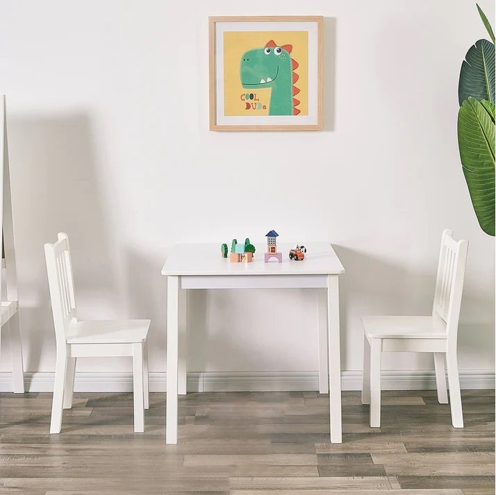 Ginger Home Set masuta si 2 scaunele cu spatar pentru copii White din lemn margini rotunjitepotrivit pentru activitatitemegradinitaafter schoolgreutate suportata 40kg