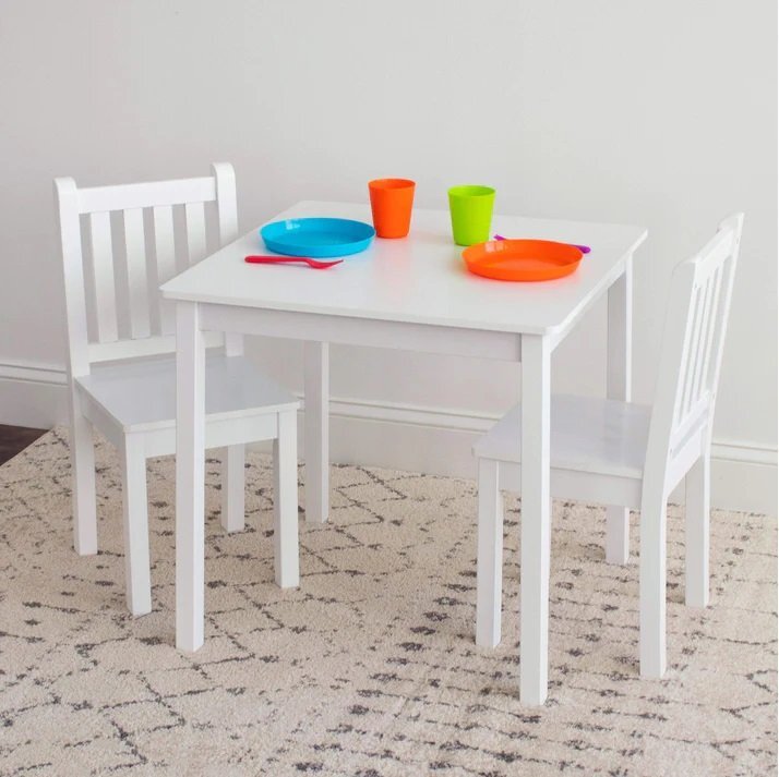 Ginger Home Set masuta si 2 scaunele cu spatar pentru copii White din lemn margini rotunjitepotrivit pentru activitatitemegradinitaafter schoolgreutate suportata 40kg