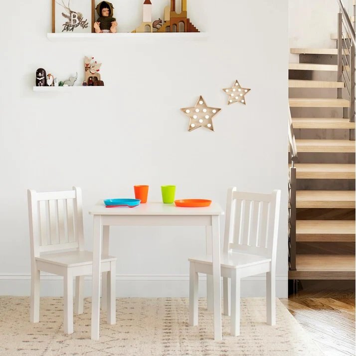 Ginger Home Set masuta si 2 scaunele cu spatar pentru copii White din lemn margini rotunjitepotrivit pentru activitatitemegradinitaafter schoolgreutate suportata 40kg