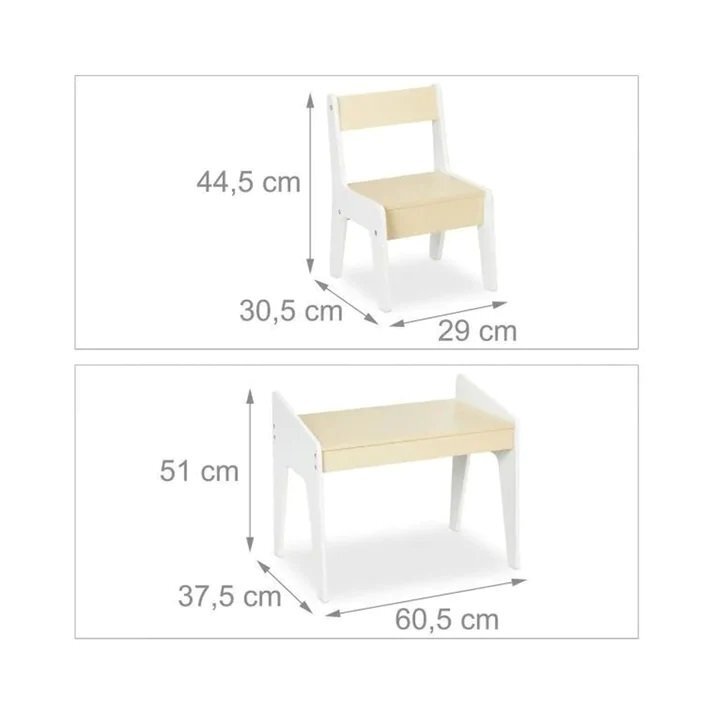 Ginger Home Set masuta tip birou cu scaunel din lemn pentru scrisdesenat AlbGalben