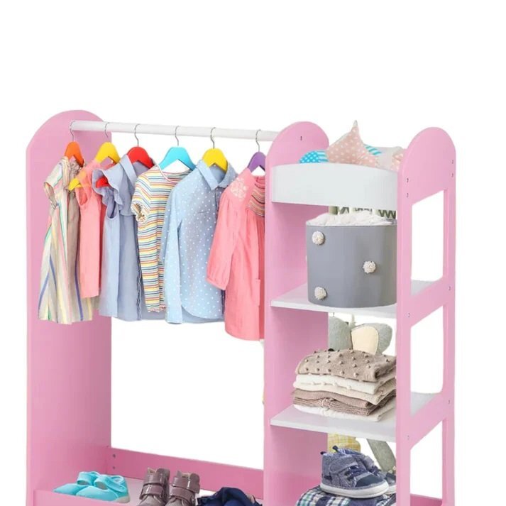 Ginger Home Stand pentru imbracaminte copii Mirror Pink cu 4 politebara pentru umeraseraft si oglinda dimensiune 93.5x38x100.3 cm