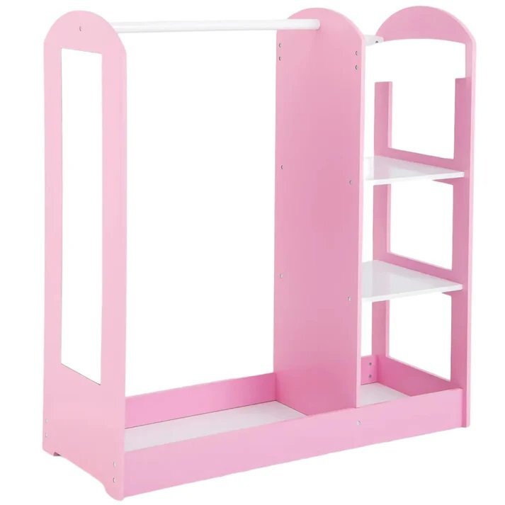 Ginger Home Stand pentru imbracaminte copii Mirror Pink cu 4 politebara pentru umeraseraft si oglinda dimensiune 93.5x38x100.3 cm