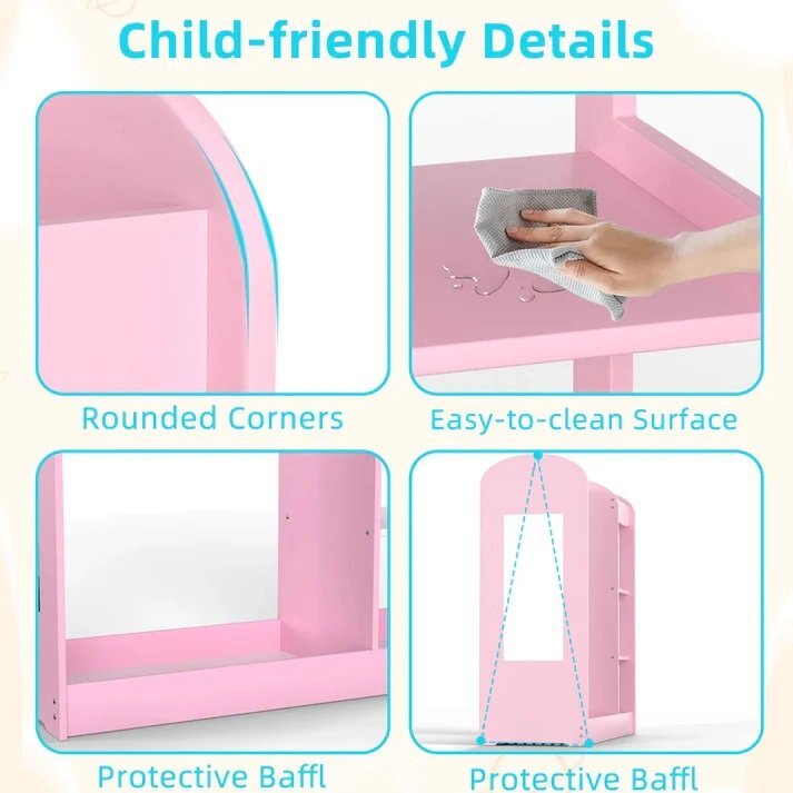 Ginger Home Stand pentru imbracaminte copii Mirror Pink cu 4 politebara pentru umeraseraft si oglinda dimensiune 93.5x38x100.3 cm