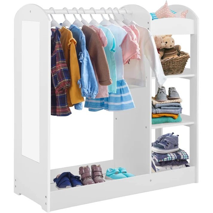 Ginger Home Stand pentru imbracaminte copii Mirror White cu 4 politebara pentru umeraseraft si oglinda dimensiune 93.5x38x100.3 cm