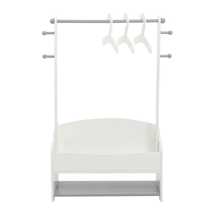Ginger Home Suport pentru haine copii AlbGri cu raft depozitarepolitacuier si bara pentru umerase