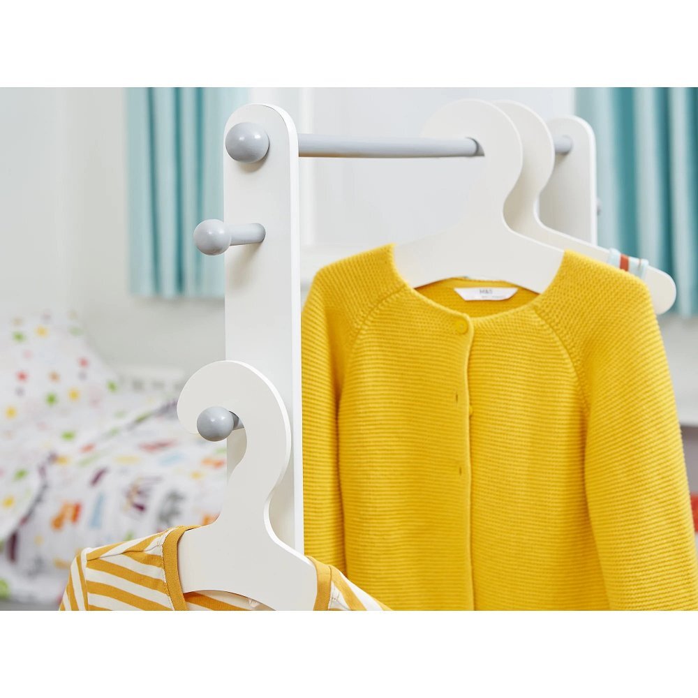 Ginger Home Suport pentru haine copii AlbGri cu raft depozitarepolitacuier si bara pentru umerase