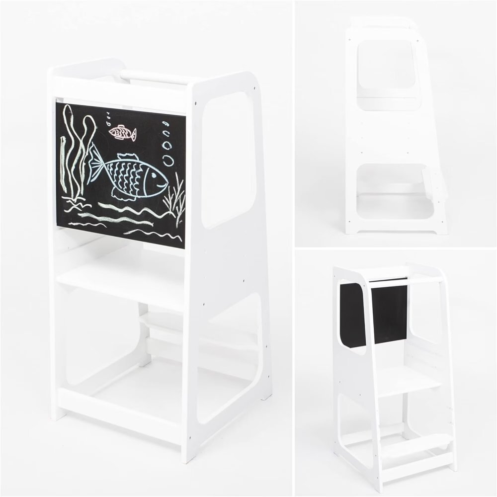 Ginger Home Turn de invatare din lemn pin si MDF design Montessori Tower cu tabla si inaltime reglabilamargini si colturi rotunjite pentru siguranta maximastructura stabila in forma Adimensiune 40x44x90 cm