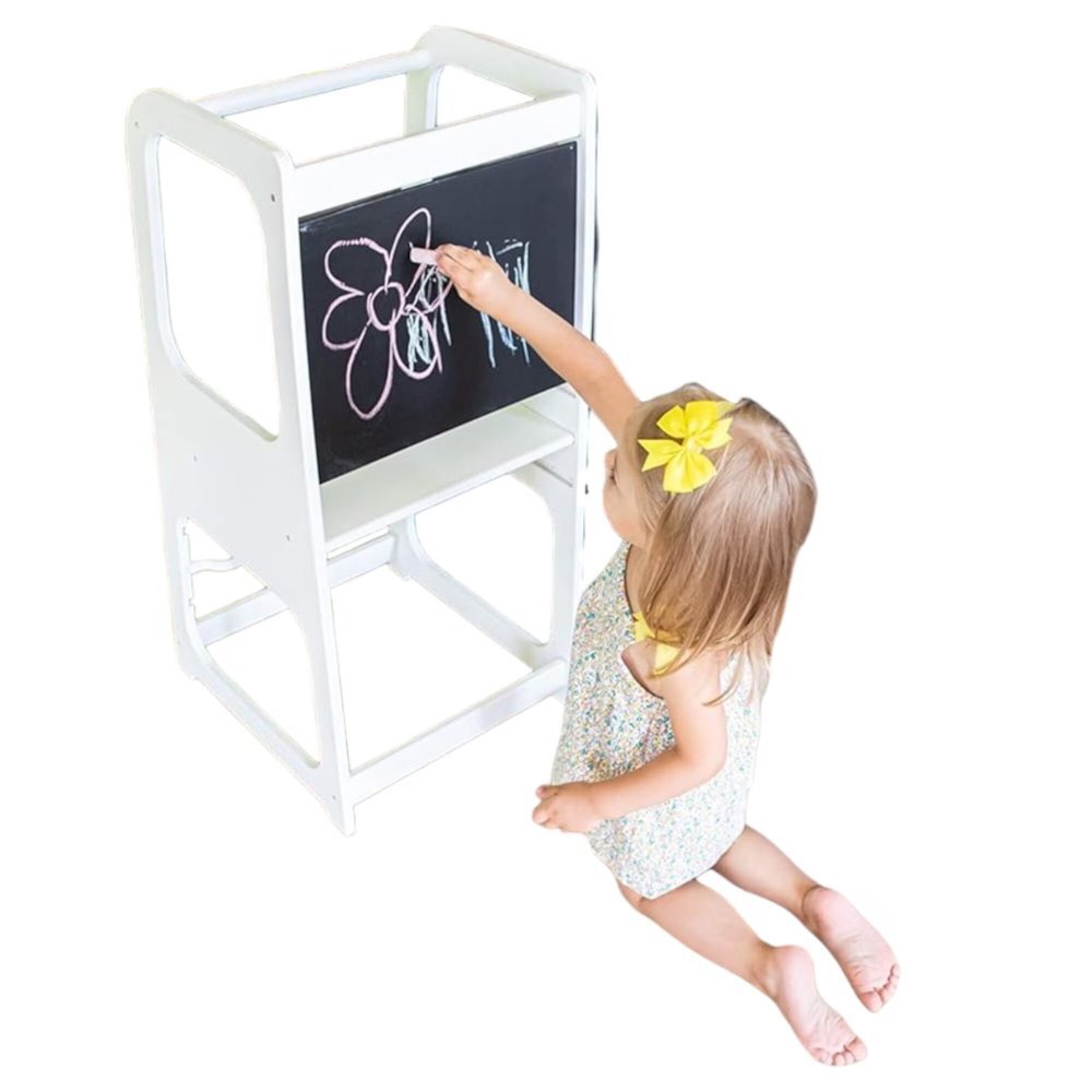 Ginger Home Turn de invatare din lemn pin si MDF design Montessori Tower cu tabla si inaltime reglabilamargini si colturi rotunjite pentru siguranta maximastructura stabila in forma Adimensiune 40x44x90 cm