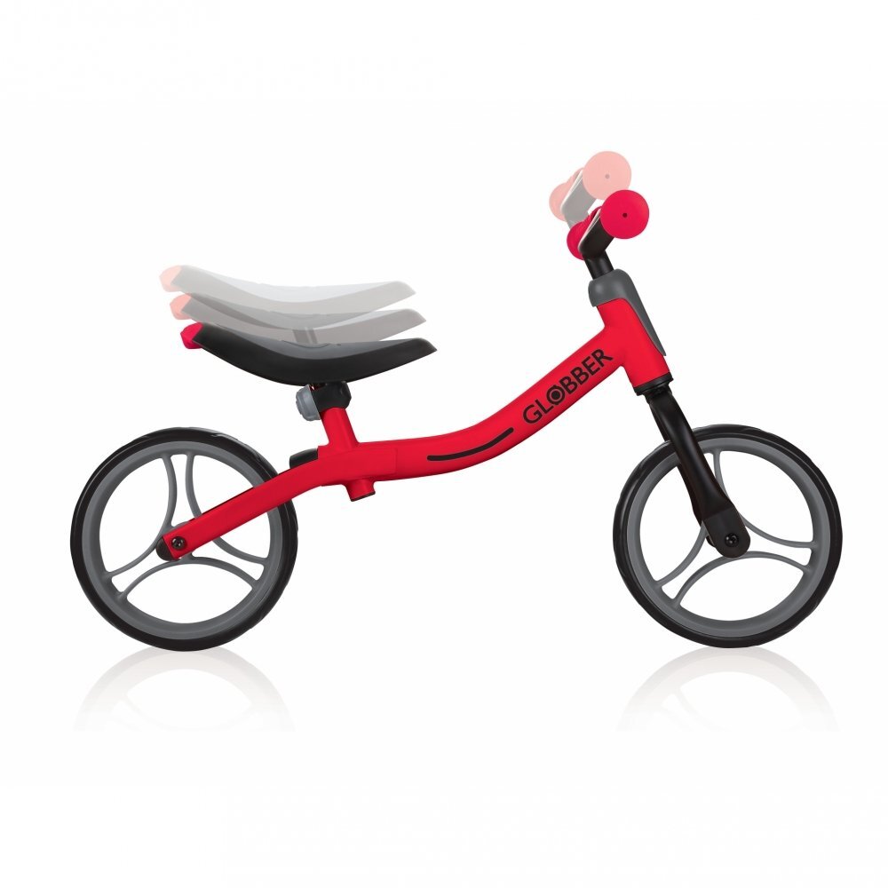 Globber Bicicleta copii fara pedale Go Bike Rosie 8.5 inch scaun reglabil pe 3 nivele de inaltime 33-37 cm 2-5 ani greutate maxima 20 kg stickere reflectorizante pe ghidon cadru foarte usor si robust