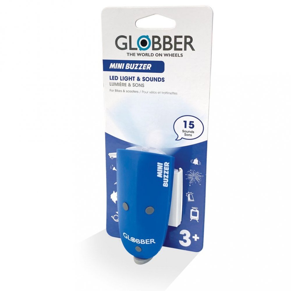 Globber Claxon Mini Buzzer cu lumina LED si 15 sunete diferite culoare albastru