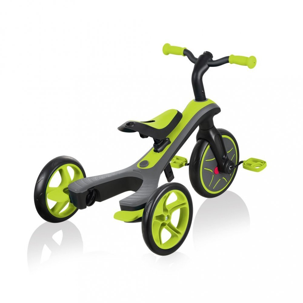 Globber Tricicleta pentru copii Explorer 4 in 1 Verde cu control parental de la 10 luni parasolar anti UV ajustabil suport de picioare detasabil scaun ajustabil pe inaltime