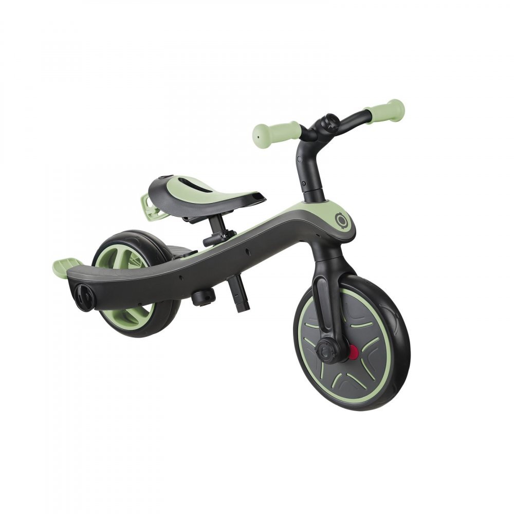 Globber Tricicleta pentru copii Explorer 4 in 1 Verde Pal cu control parental de la 10 luni parasolar anti UV ajustabil suport de picioare detasabil scaun ajustabil pe inaltime