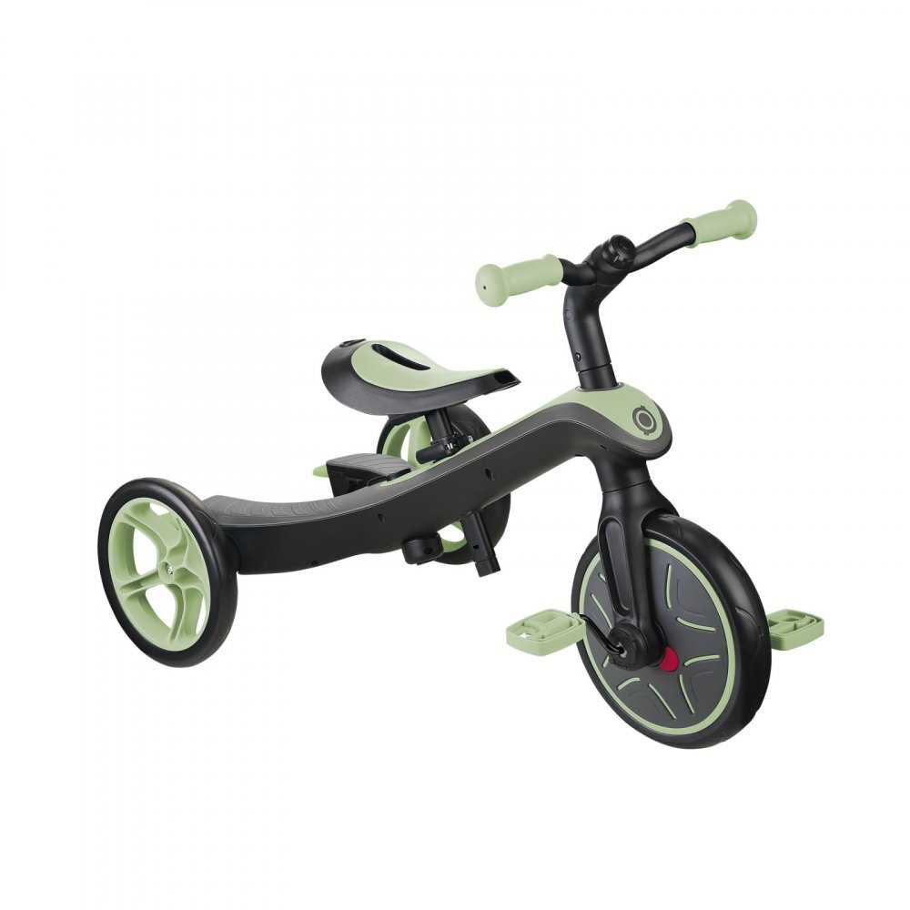 Globber Tricicleta pentru copii Explorer 4 in 1 Verde Pal cu control parental de la 10 luni parasolar anti UV ajustabil suport de picioare detasabil scaun ajustabil pe inaltime