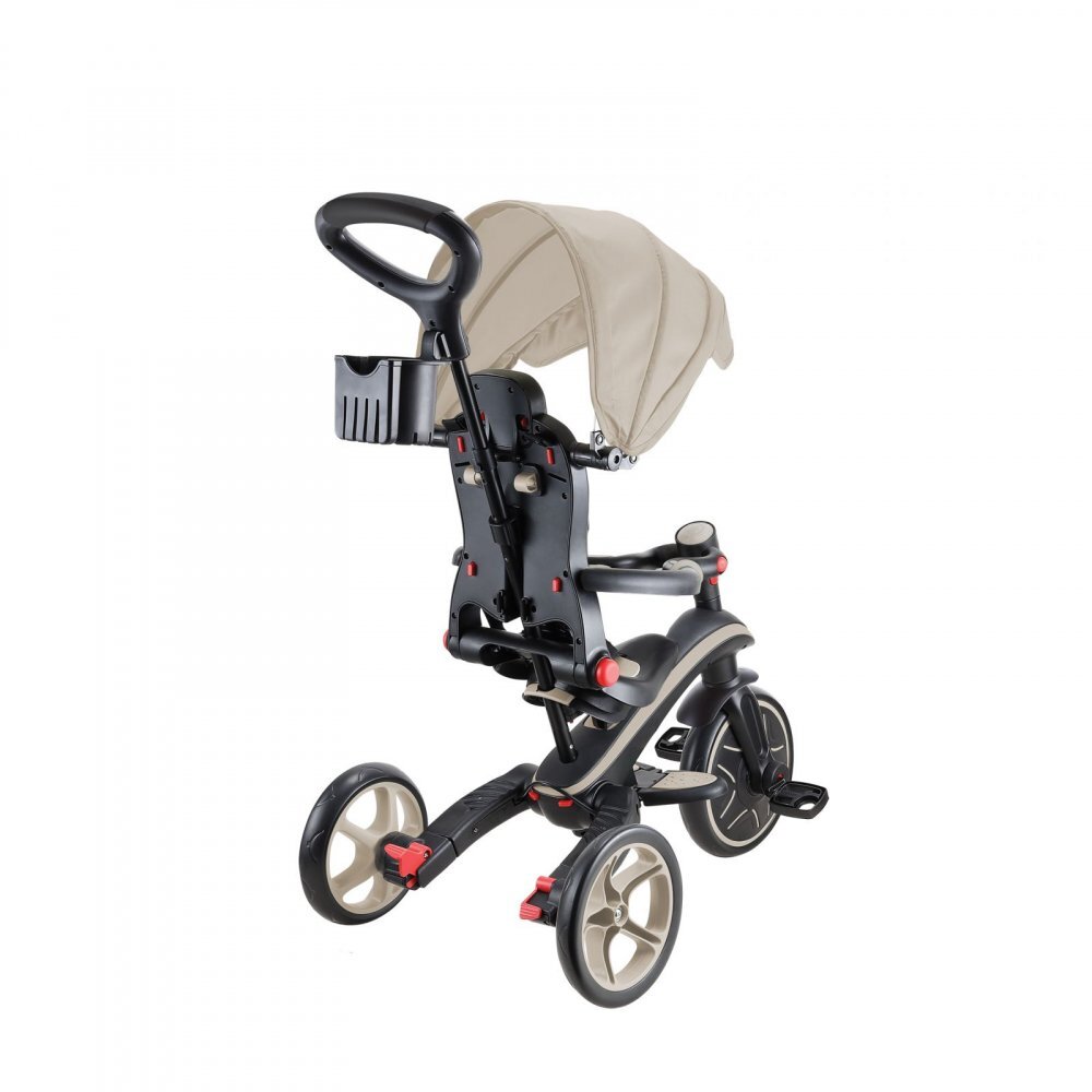 Globber Tricicleta pentru copii Explorer Bej 4 in 1 pliabila maner pentru controlul directiei scaun ajustabil pe inaltime suport pentru picioare roti din cauciuc Eva sistem roata libera de la 10 luni
