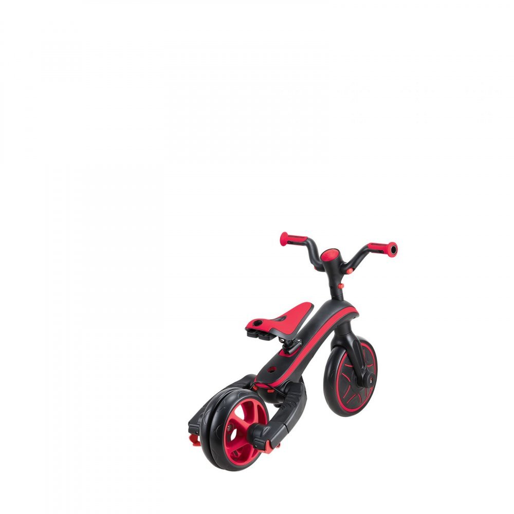 Globber Tricicleta pentru copii Explorer Rosu 4 in 1 pliabila maner pentru controlul directiei scaun ajustabil pe inaltime suport pentru picioare roti din cauciuc Eva sistem roata libera de la 10 luni