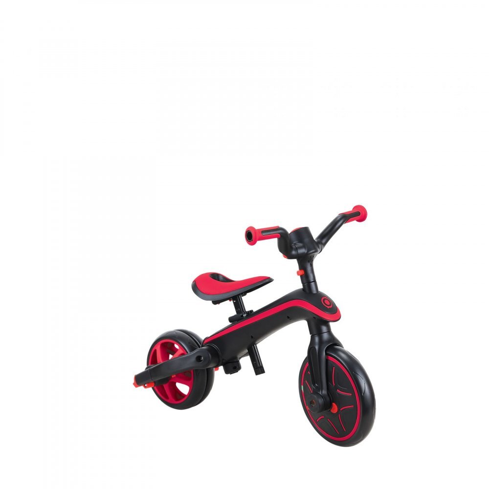 Globber Tricicleta pentru copii Explorer Rosu 4 in 1 pliabila maner pentru controlul directiei scaun ajustabil pe inaltime suport pentru picioare roti din cauciuc Eva sistem roata libera de la 10 luni