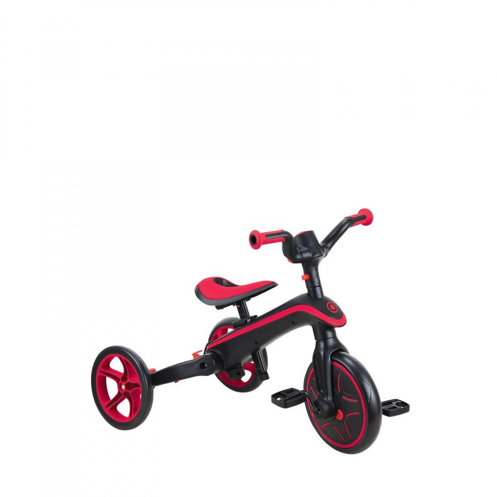 Globber Tricicleta pentru copii Explorer Rosu 4 in 1 pliabila maner pentru controlul directiei scaun ajustabil pe inaltime suport pentru picioare roti din cauciuc Eva sistem roata libera de la 10 luni