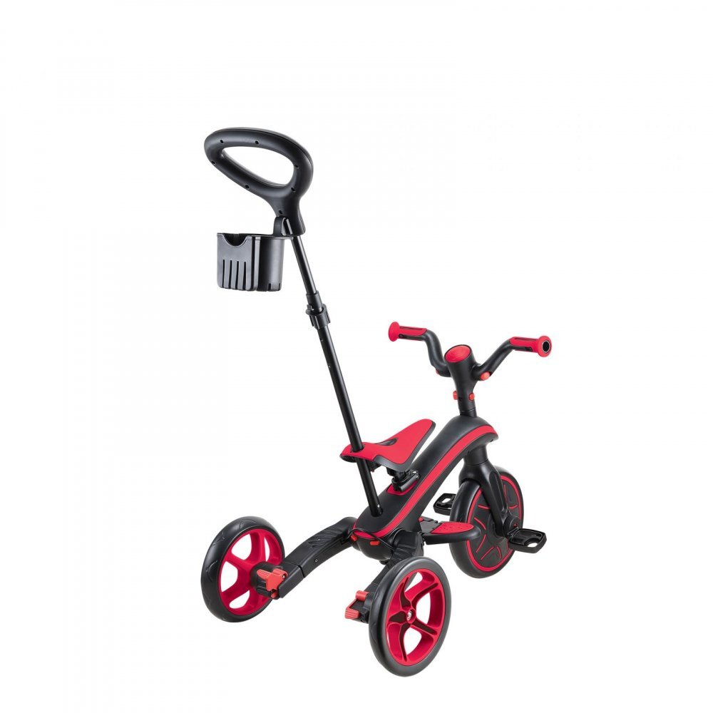 Globber Tricicleta pentru copii Explorer Rosu 4 in 1 pliabila maner pentru controlul directiei scaun ajustabil pe inaltime suport pentru picioare roti din cauciuc Eva sistem roata libera de la 10 luni