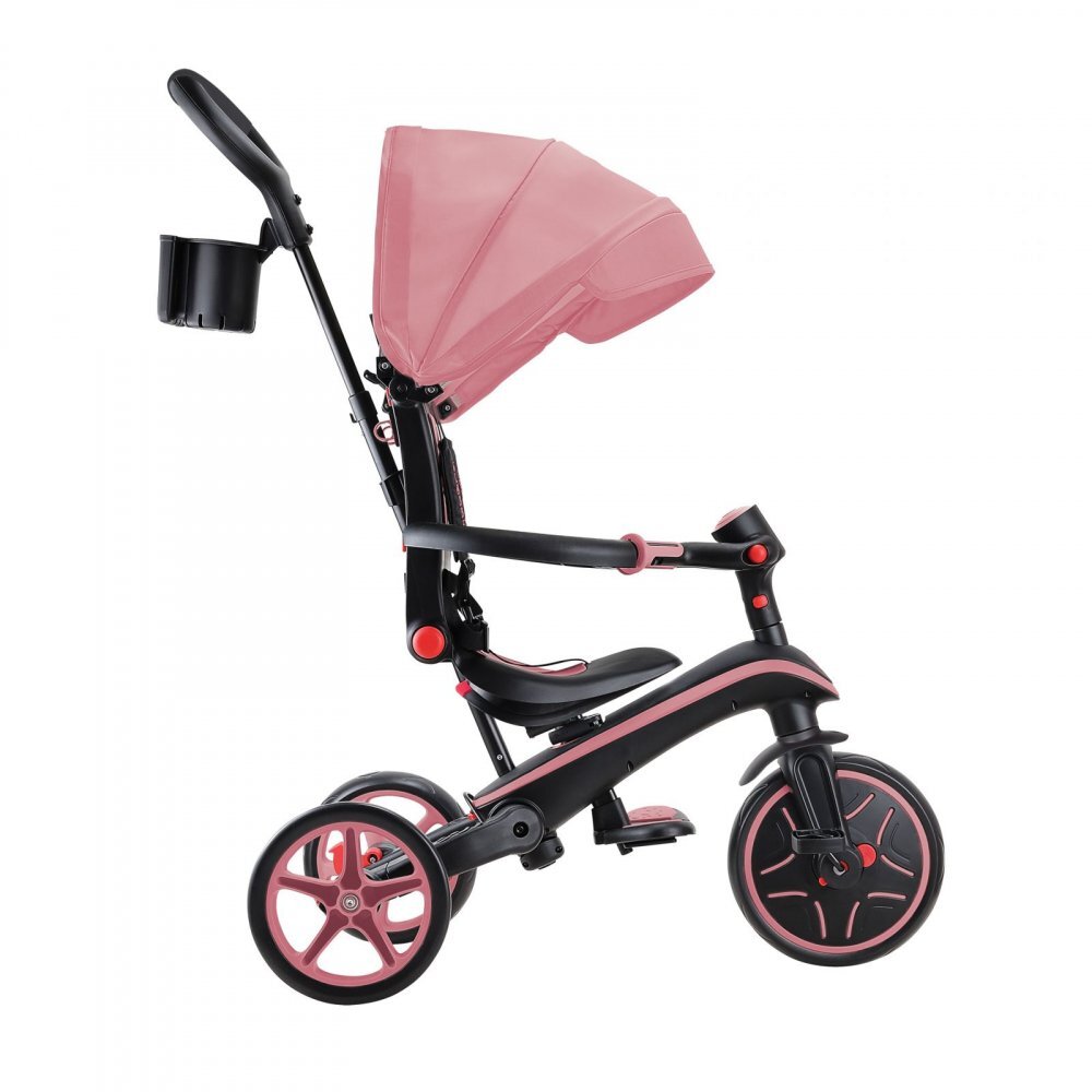 Globber Tricicleta pentru copii Explorer Roz Pal 4 in 1 pliabila maner pentru controlul directiei scaun ajustabil pe inaltime suport pentru picioare roti din cauciuc Eva sistem roata libera de la 10 luni