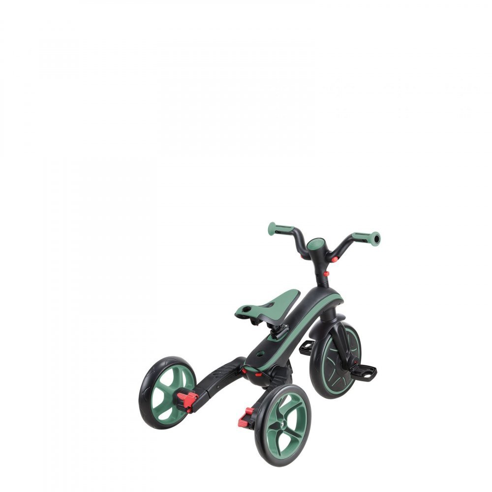 Globber Tricicleta pentru copii Explorer Verde Pal 4 in 1 pliabila maner pentru controlul directiei scaun ajustabil pe inaltime suport pentru picioare roti din cauciuc Eva sistem roata libera de la 10 luni