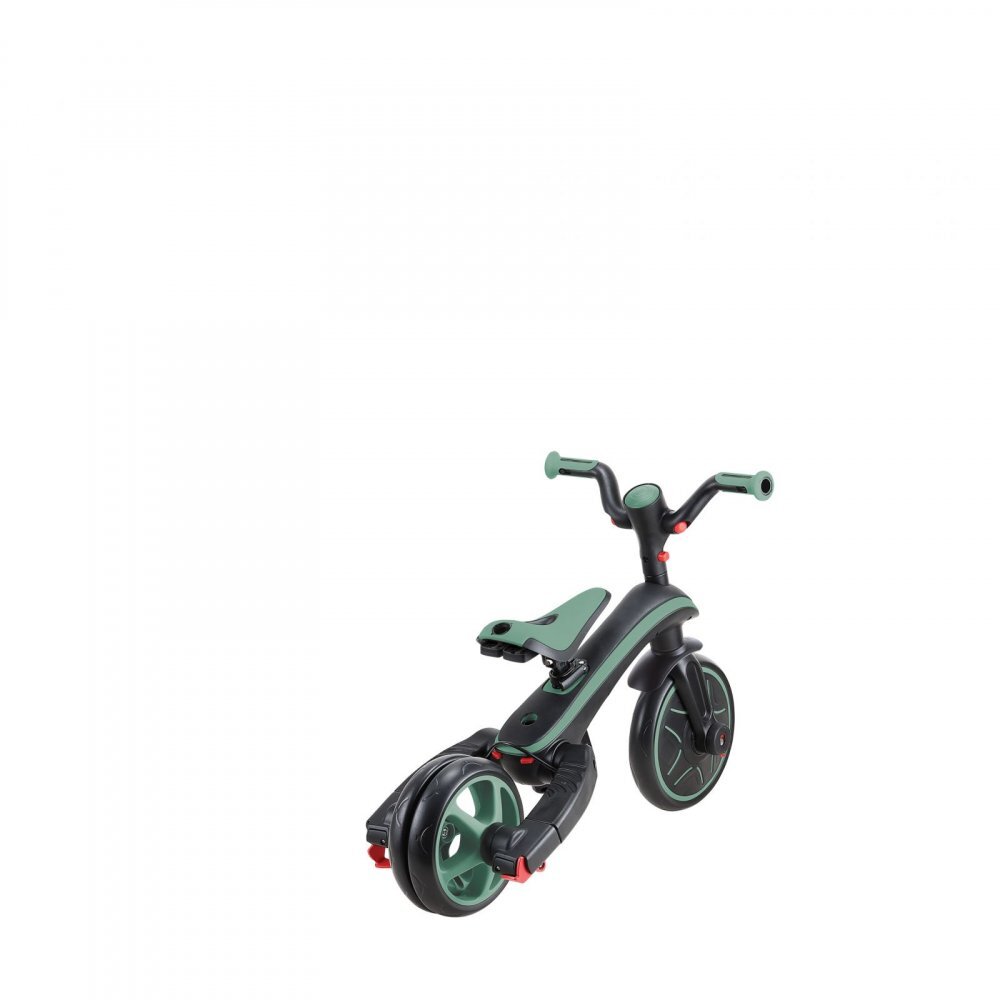 Globber Tricicleta pentru copii Explorer Verde Pal 4 in 1 pliabila maner pentru controlul directiei scaun ajustabil pe inaltime suport pentru picioare roti din cauciuc Eva sistem roata libera de la 10 luni