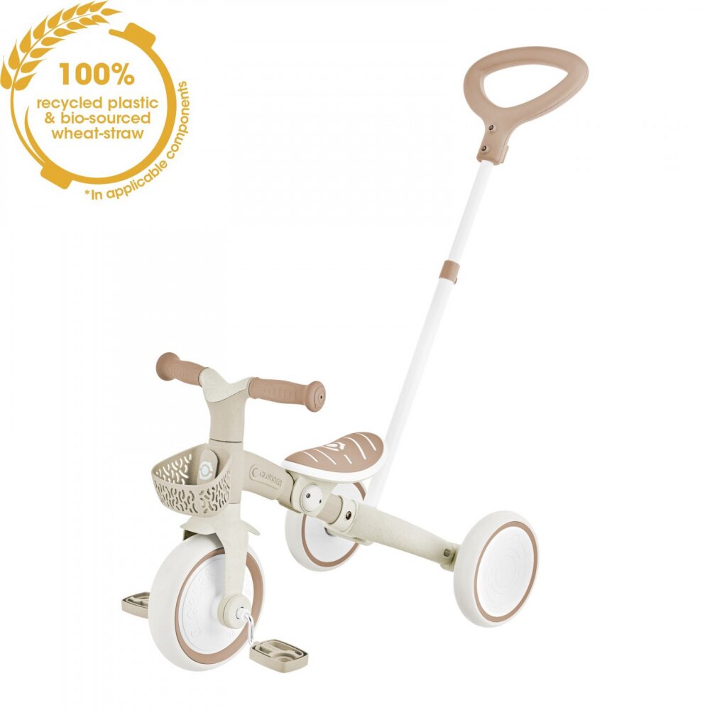 Globber Tricicleta pentru copii Plus 3 in 1 ecologic bara de impins si ghidaj pentru parinti scaun ajustabil functie free wheel si cosulet transport