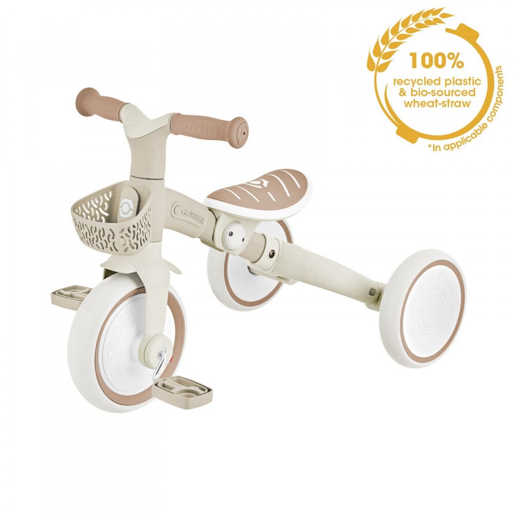 Globber Tricicleta pentru copii Plus 3 in 1 ecologic bara de impins si ghidaj pentru parinti scaun ajustabil functie free wheel si cosulet transport