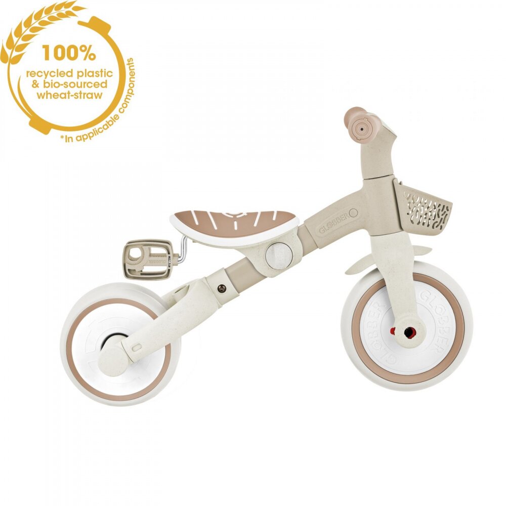 Globber Tricicleta pentru copii Plus 3 in 1 ecologic bara de impins si ghidaj pentru parinti scaun ajustabil functie free wheel si cosulet transport