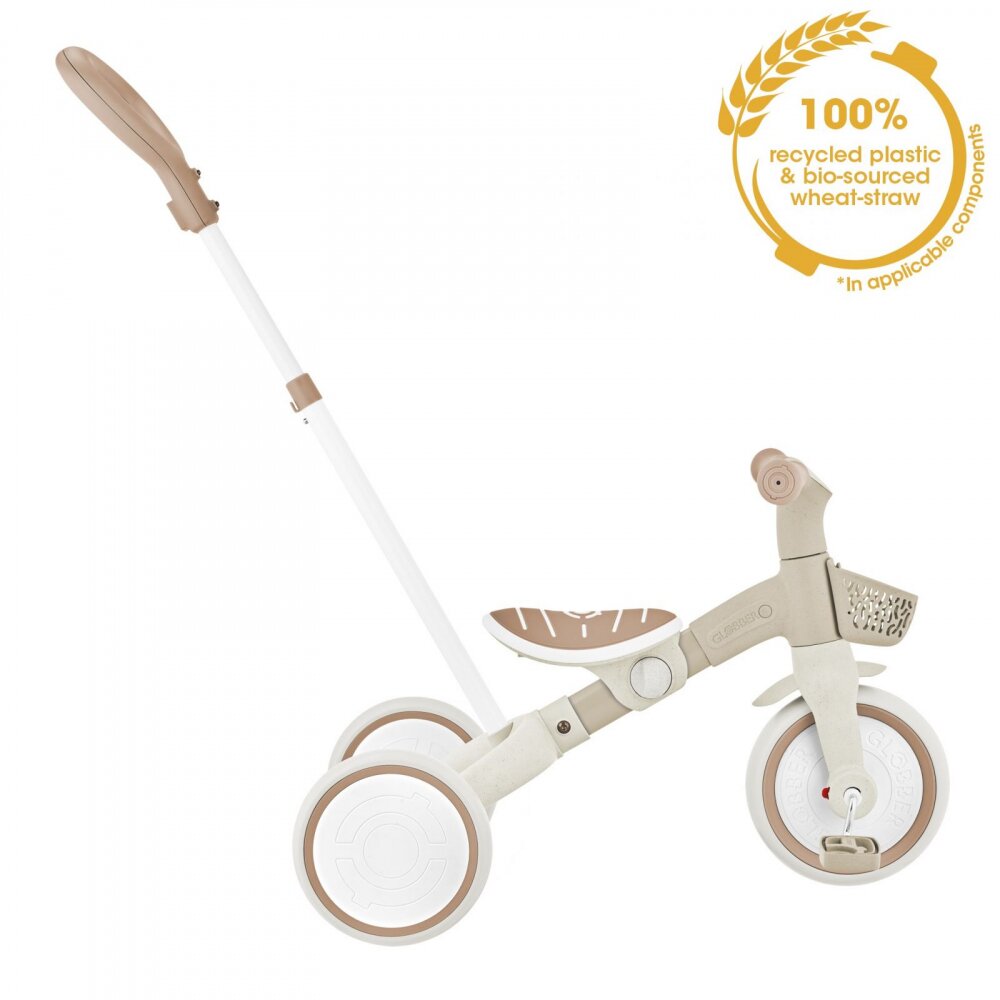 Globber Tricicleta pentru copii Plus 3 in 1 ecologic bara de impins si ghidaj pentru parinti scaun ajustabil functie free wheel si cosulet transport