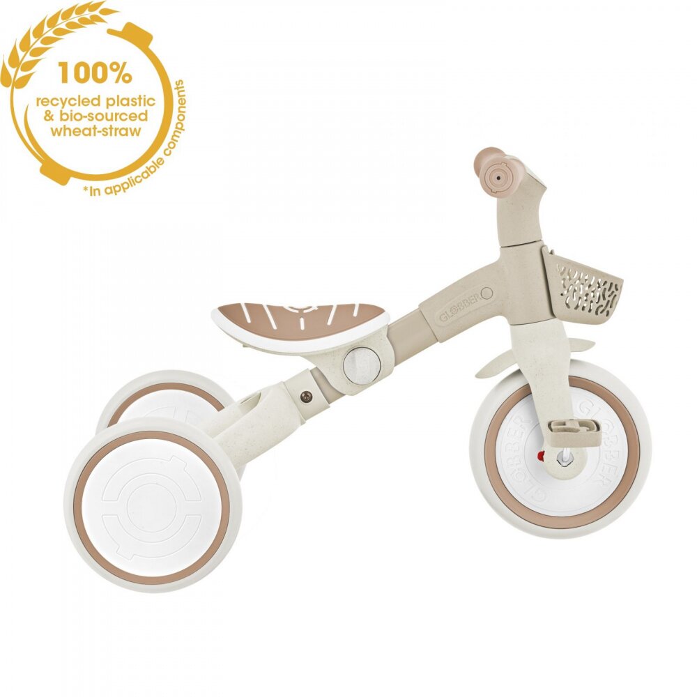 Globber Tricicleta pentru copii Plus 3 in 1 ecologic bara de impins si ghidaj pentru parinti scaun ajustabil functie free wheel si cosulet transport