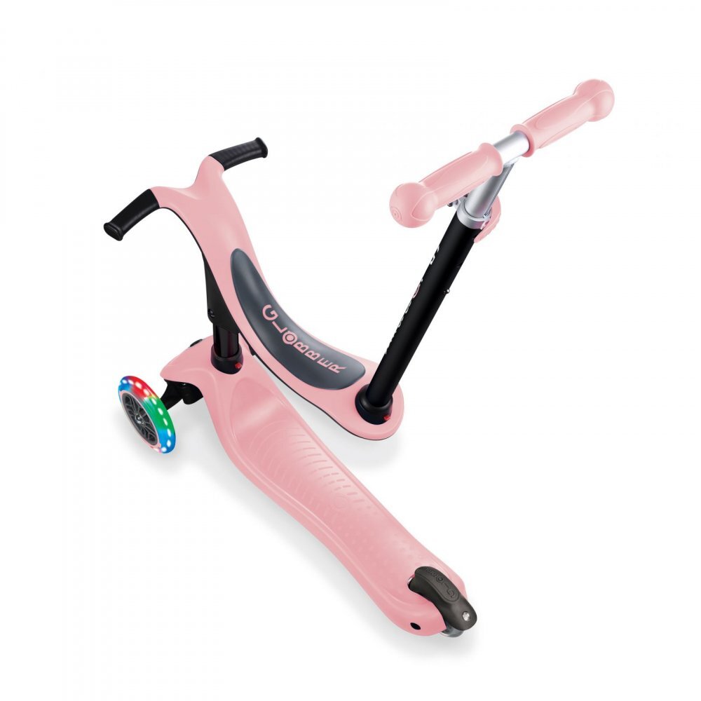 Globber Trotineta 3 in 1 Go-Up Sporty Roz Pastel roti Led scaun maner parinte ghidon reglabil greutate admisa 50 kg
