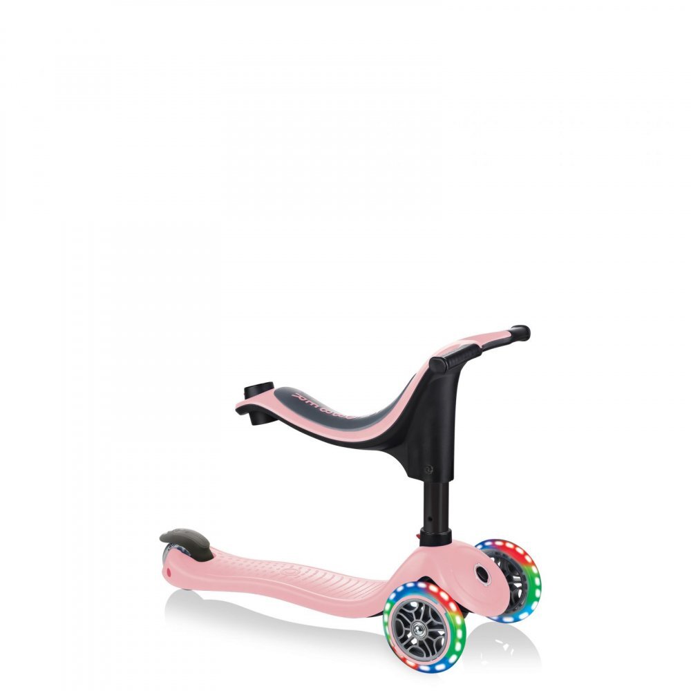 Globber Trotineta 3 in 1 Go-Up Sporty Roz Pastel roti Led scaun maner parinte ghidon reglabil greutate admisa 50 kg