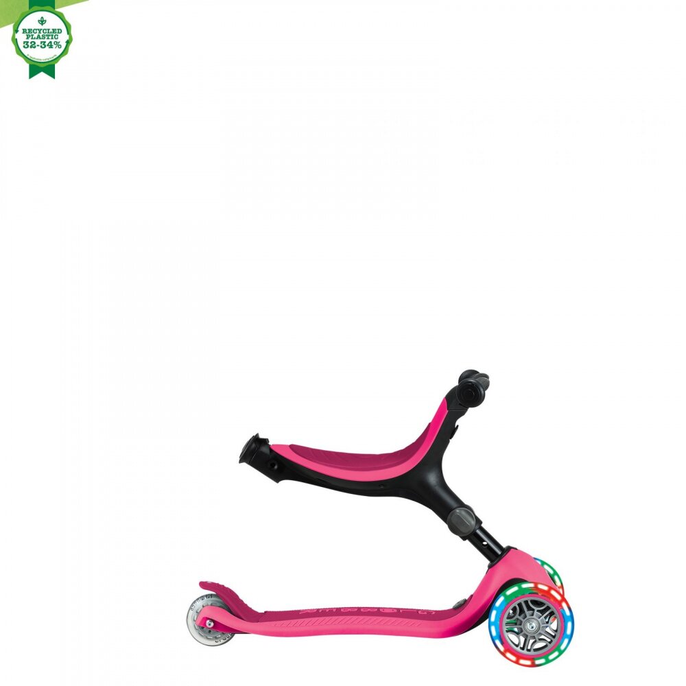 Globber Trotineta 3 in 1 pentru copii Go Up Active Roz cu maner de impins scaun si ghidon ajustabile roti cu lumini LED